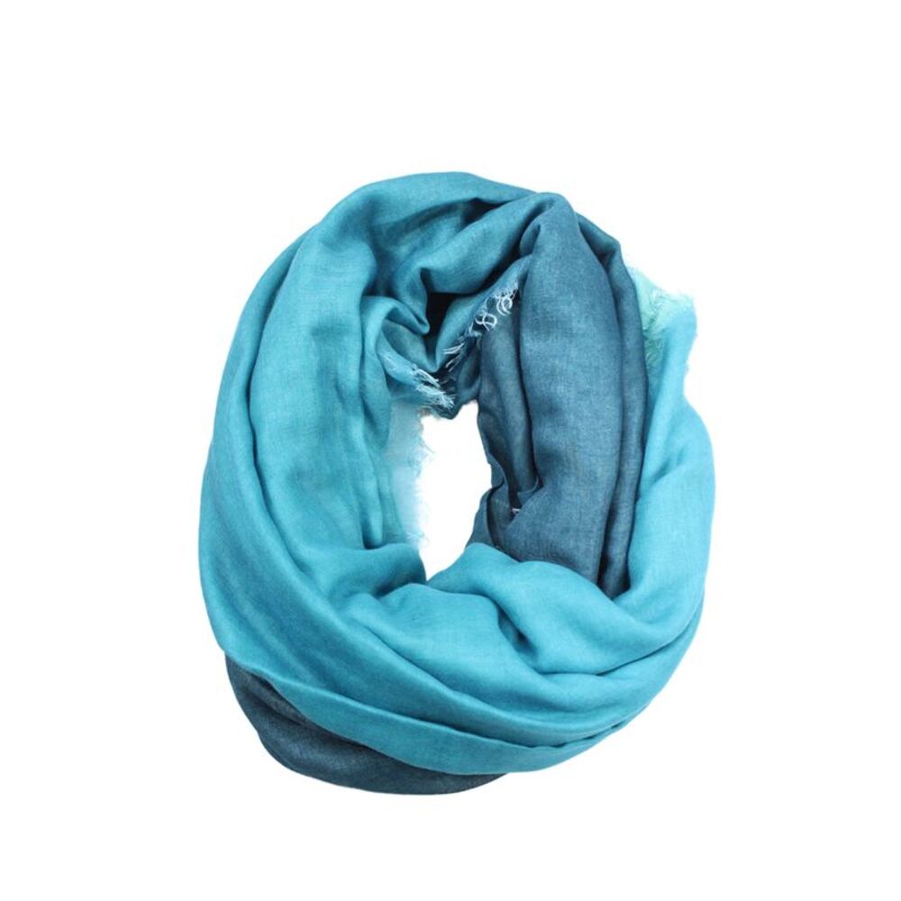 Richiami Womens Lightweight Knit Fringe Ombre Scarf Blue Turquoise 90"x40"